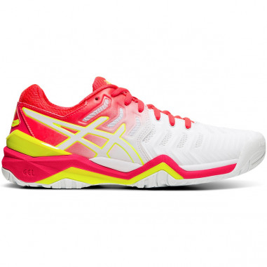 Chaussures ASICS Femme Gel-Resolution 7 Blanc / Rose Fluo AH 2019
