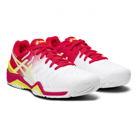 Chaussures ASICS Femme Gel Resolution 7 Blanc Rose Fluo AH 2016