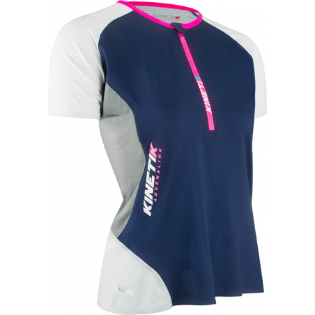 T-Shirt Running KINETIK Femme Fusion SS Zip WSC Bleu / Blanc / Rose PE 2019
