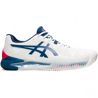 Chaussures ASICS Homme GEL-RESOLUTION 8 Terre Battue Blanc / Bleu PE 2021