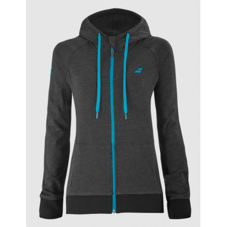 Veste à capuche zipée BABOLAT Femme EXERCISE Hood Gris Chiné / Bleu PE 2021