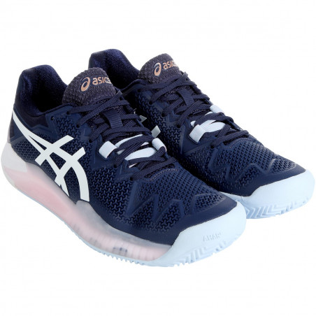 Chaussures ASICS Femme Gel-Resolution 8 Terre Battue Marine / Rose PE 2020