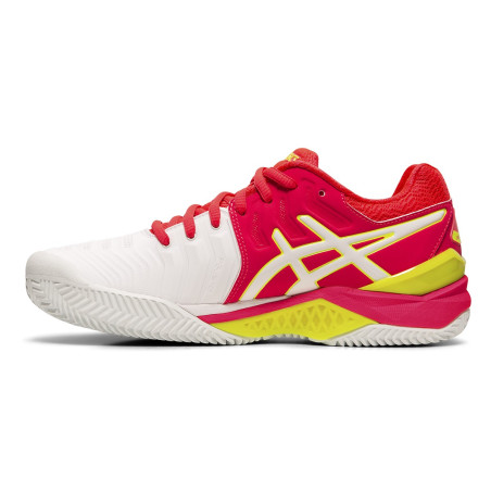 Chaussures ASICS Femme Gel-Resolution 7 Clay Blanc / Rose / Jaune AH 2019