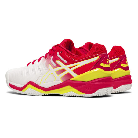 Chaussures ASICS Femme Gel-Resolution 7 Clay Blanc / Rose / Jaune AH 2019
