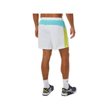 Short ASICS Homme Tennis COURT COLOR BLOCK Blanc Jaune Bleu PE
