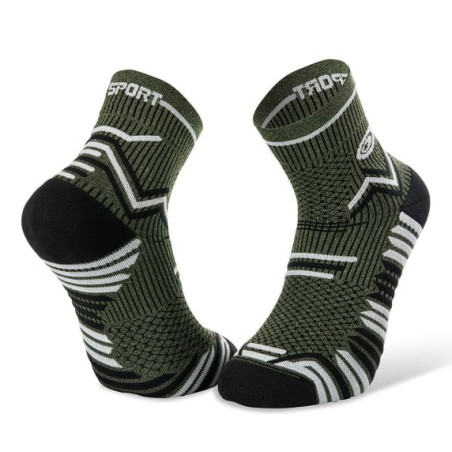 Chaussettes Running BV SPORT Courtes TRAIL ULTRA Vert Kaki / Noir / Gris PE 2021