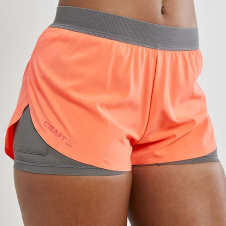 Short Running CRAFT Femme Vent 2-in-1 Racing Corail PE 2020