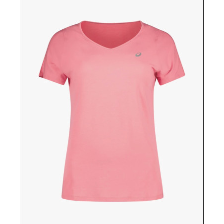 T-Shirt Running ASICS Femme V-NECK SS TOP Rose PE 2021