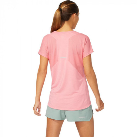 T-Shirt Running ASICS Femme V-NECK SS TOP Rose PE 2021