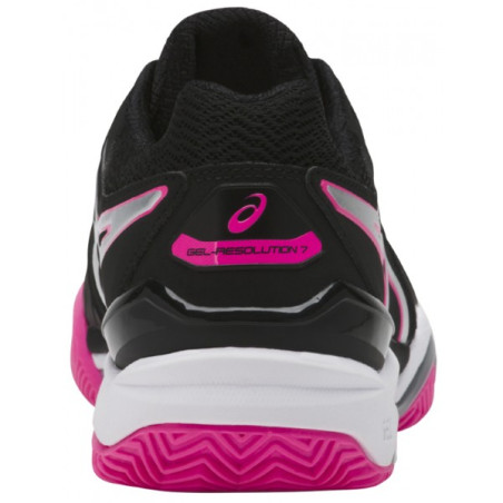 Chaussures ASICS Femme Gel-Resolution 7 Terre Battue Noire / Rose PE 2018