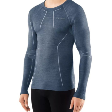 T-Shirt FALKE Homme Manches Longues WOOL TECH Bleu Marine AH 2022
