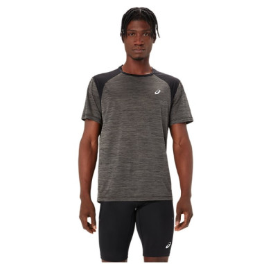 T-Shirt Running ASICS Homme ROAD SS TOP Gris / Noir PE 2024