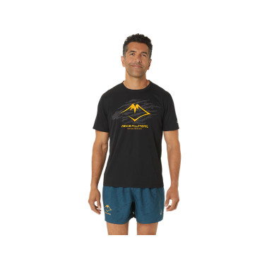 T-Shirt Running ASICS Homme FUJITRAIL LOGO SS TOP Noir / Orange PE 2024