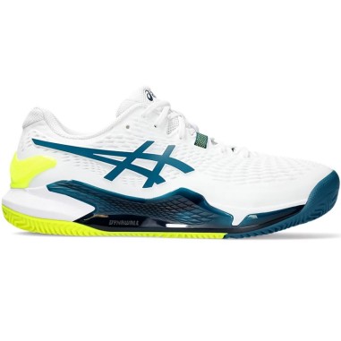 Chaussures ASICS Homme GEL-RESOLUTION 9 Terre Battue Blanc / Bleu / Fluo PE 2023