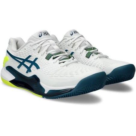 Chaussures ASICS Homme GEL-RESOLUTION 9 Terre Battue Blanc / Bleu / Fluo AH 2023