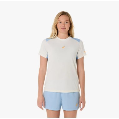 T-Shirt ASICS Femme PADEL COURT SS TOP Blanc / Bleu / Orange AH 2025