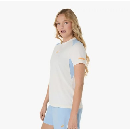T-Shirt ASICS Femme PADEL COURT SS TOP Blanc / Bleu / Orange AH 2025