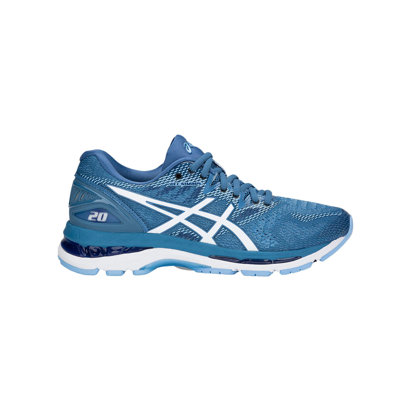 Chaussures Running ASICS Femme GEL NIMBUS 20 Bleu Azur Blanc AH 2018