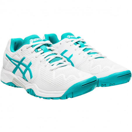 Chaussures ASICS Junior Fille Gel-Resolution 8 GS Blanc / Bleu  PE 2020
